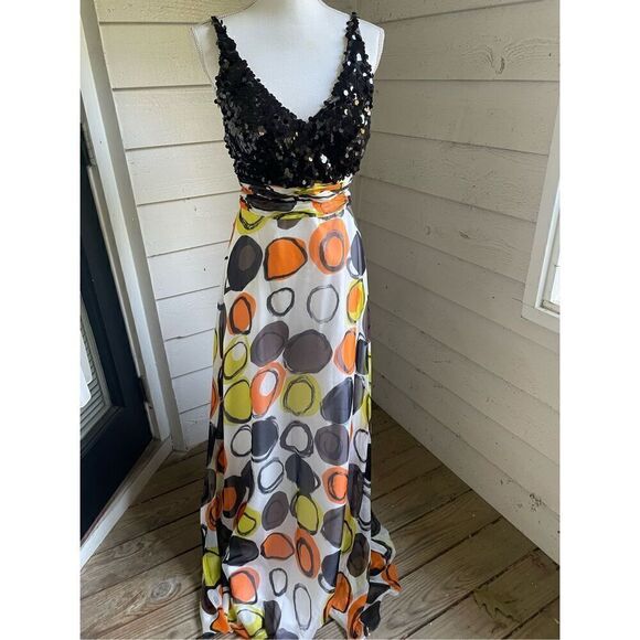 Tony Bowls Dress Size 6 Silk Maxi Y2K Fairy Sequin Beaded Colorful Whimsical 90’ - Picture 8 of 13